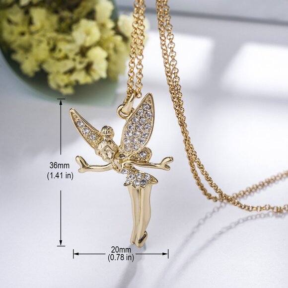 14k Gold Plated Disney Tinkerbell Fairy Wings Pendant with AAAAA Cubic Zirconia - Picture 9 of 9